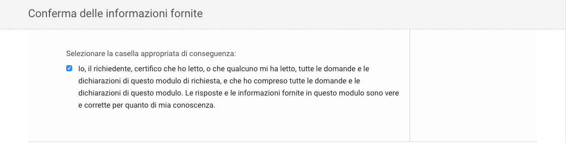 Conferma delle informazioni fornite