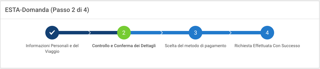Secondo passo del modulo: Controllo e conferma dei dati inseriti